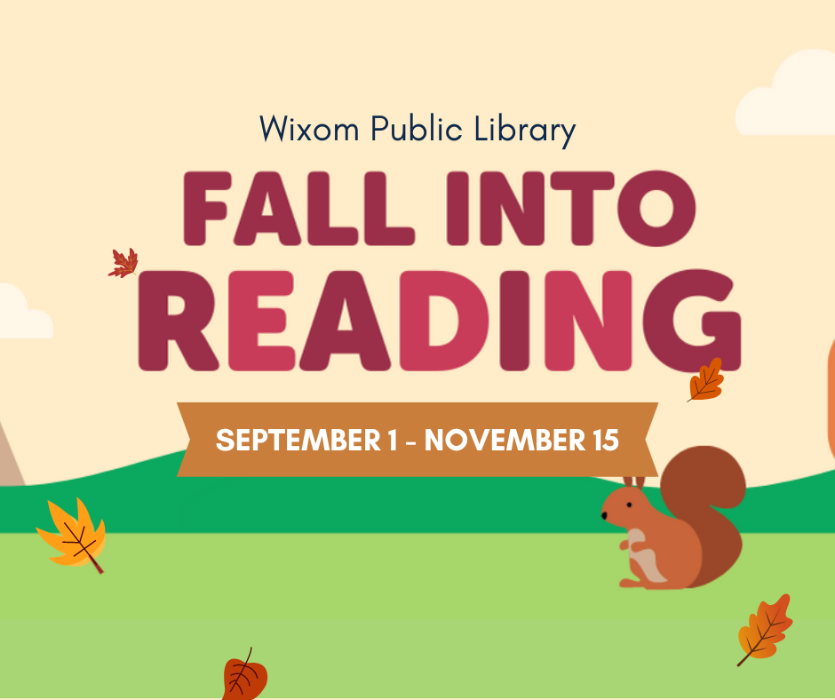 Fall themed banner with the text "fall into reading" and "september 1 - November 15"