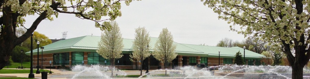 Wixom Public Library fountain bench exterior